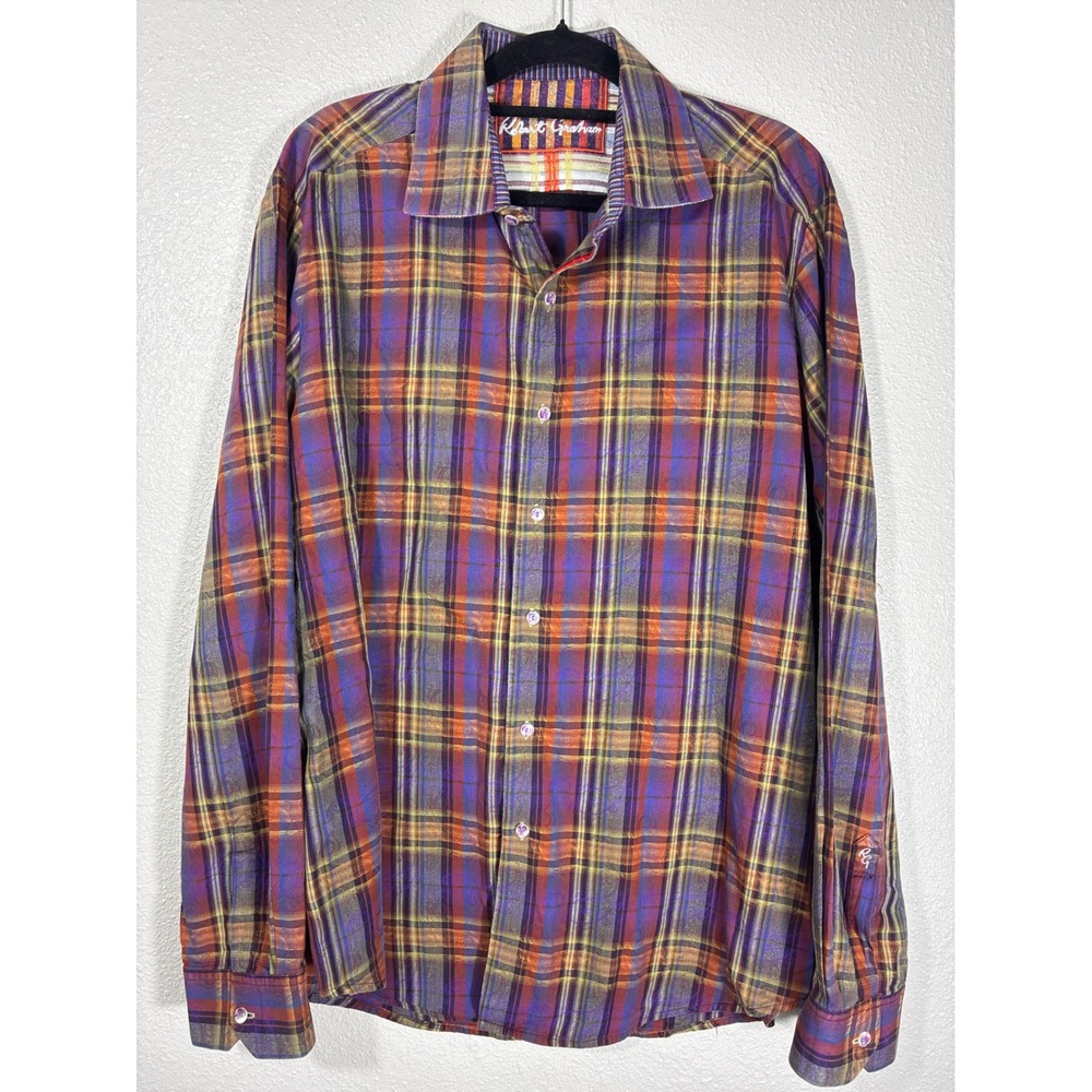 Robert Graham Mens 2XL Classic Fit Plaid Paisley Jacquard Button Down‎ Shirt
